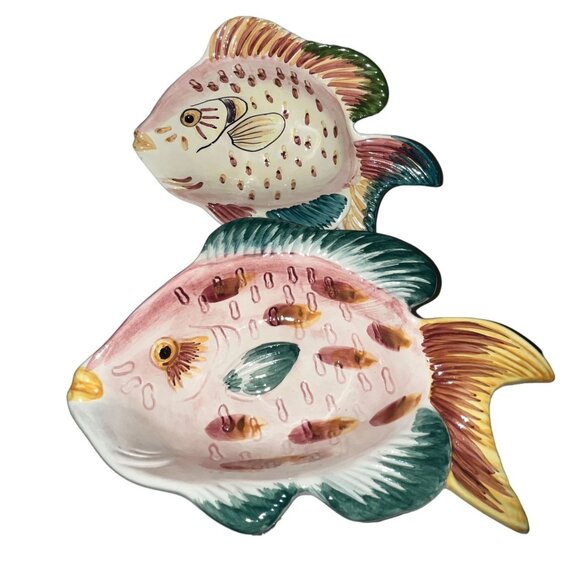 Handpainted Portuguese Ceramic Colorful Fish Serving Bowls Set of Two - Picture 1 of 9
